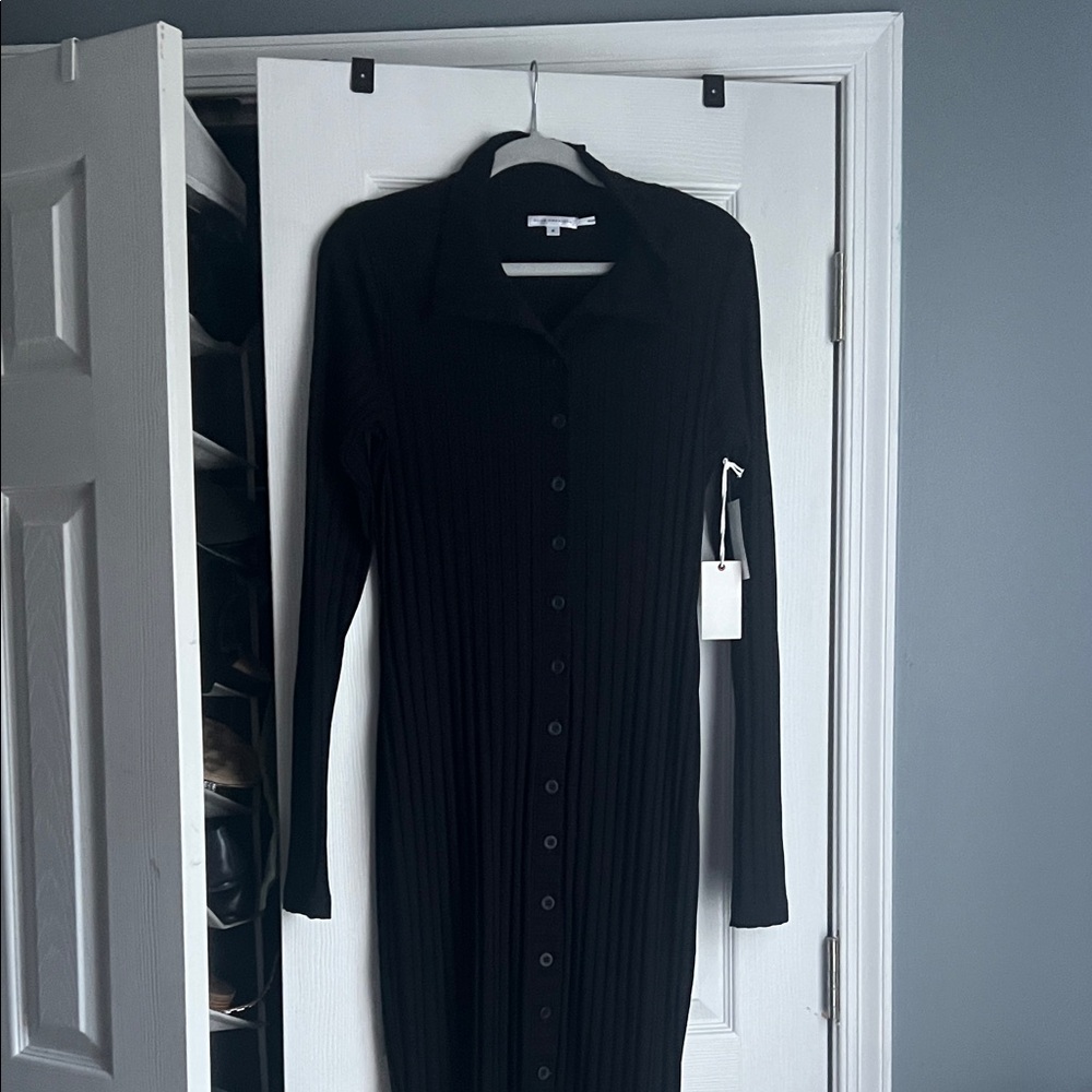 Good American Black Ribbed Long Sleeve Dress